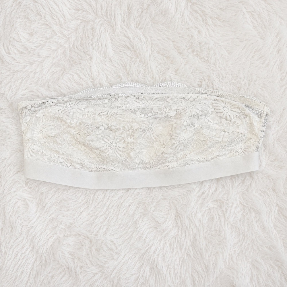 Lace Bandeau Bra Womens 3XL Ivory Floral Strapless Hook Back Plus Size Lingerie - Picture 2 of 4